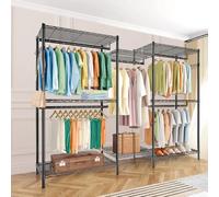 Uptyia Armario Abierto para Dormitorio, Perchero Resistente de Gran Capacidad 380KG, Vestidor Modular con Estantes y Barras Ajustables, Organizador de Ropa y Almacenaje 45D x 187W x 195H CM, Negro