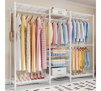 Uptyia Armario Abierto para Ropa, Burro de Ropa Resistente con Estantes, Perchero de Pie Metálico para Dormitorio o Vestidor, Blanco, 182x155x40cm