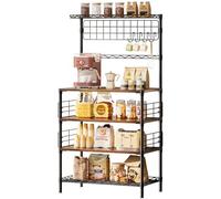 Uptyia Estantería Multiusos 5 Niveles - Estante para Café, Microondas y Cocina con 4 Ganchos en S - Mueble Rústico para Espacios Pequeños (40x60x135 cm)
