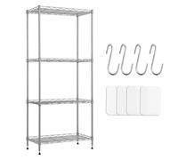 Uptyia Estanterias Almacenaje de 5 Niveles con 4 Ganchos, Estantería Metálica con Forros de PP, Estante Ajustable para Baño, 40D x 60W x 150H CM,Plata (40D x 60W x 120H CM)