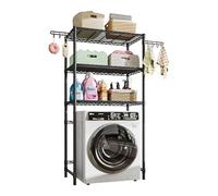 Uptyia Mueble Lavadora,Armario Lavadora con 3 Estantes y 2 Ganchos Giratorios,Estante sobre Lavadora,Estante Regulable,Negro,89 * 34 * 193cm