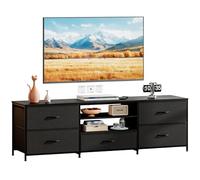 Uptyia Mueble TV con 5 cajones,30Dx140Wx50H cm, Mueble TV Salon para televisores de 65 Pulgadas,Mueble Television,Muebles de Salon (Negro Total)