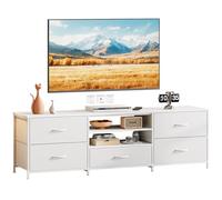 Uptyia Mueble TV con 5 cajones,30Dx140Wx50H cm, Mueble TV Salon para televisores de 65 Pulgadas,Mueble Television,Muebles de Salon (Blanco)