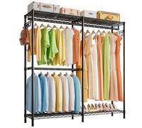 Uptyia Perchero Burro Resistente Esquina, Armario Abierto Portátil con 3 Barras y 2 Ganchos, Perchero Metálico Ajustable en L o Lineal, Organizador Ropa Carga Pesada 365KG, 145 x 40 x 190 cm, Negro