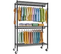 Uptyia Perchero Metálico de 3 Niveles 120×45×205 cm, Perchero Burro Móvil con Estantes de Almacenaje y Ruedas con Freno, Perchero Independiente de Gran Capacidad, Negro