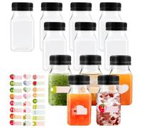 UPUPGO 12 Piezas Botellas de Jugo de Plástico, Botella de Plastico de 120 ML Botellas Sensoriales Reutilizables con 1 Etiqueta de Fruta con Tapas para Leche, Jugo de Frutas y Verduras Tapa Negro