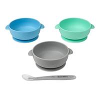 UpwardBaby Bowls with Suction - 4 Piece Silicone Set with Spoon for Babies Kids Toddlers - BPA Free Baby Led Weaning Food Plates - First Stage Self Feeding Utensils