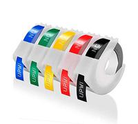 Upwinning 3D Cinta 9mm x 3m compatible con Dymo Omeg Junior Embosser Cinta 9 mm x 3 m, Recambio Dymo Embossing Cinta de Etiquetas de vinilo 3D, Blanco sobre Negro/Azul/Rojo/Amarillo/Verde