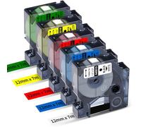 Upwinning Cinta de etiquetas compatible Dymo D1 12 mm Blanco/Azul/Rojo/Amarillo/Verde, 5 x