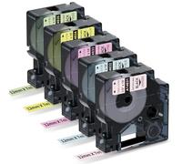 Upwinning Compatible con Dymo D1 Cinta de etiquetas pastel 12mm x 5,5m, 3PK | Negro sobre morado pastel/azul pastel/rosa pastel/amarillo limón/verde menta, compatible con Labelmanager 160 210D 280 360D