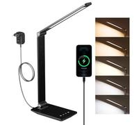 UPXNBOR Lámpara de Escritorio LED Regulable para Niños, Oficina, Lectura | Lámpara de Mesa con Protección Ocular, Puerto de Carga USB, 5 Colores & 5 Brillos, Temporizador & Función de Memoria