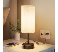 UPXNBOR Lámpara de Mesita de Noche Control Táctil con Puertos de Carga USB-A y USB-C, Regulable en 3 Niveles, Pantalla de Lino, Lámpara de Mesa Pequeña, Cable de 1,5 m, Negro(Bombilla E27 Incluida)