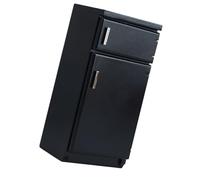 Uqezagpa 1/12 Casas de muñecas Refrigerador con puertas funcionales, construcción compuesta de madera para escenarios de juego creativo, casa modelo de casa negra, accesorios de cocina