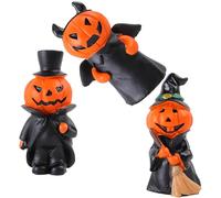 Uqezagpa 3 adornos de resina de calabaza de Halloween para hombre, estatuas de escritorio hechas a mano para estante de repisa y decoración de festivales de vacaciones, estatuas de resina de Halloween