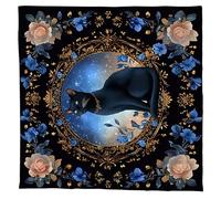 Uqezagpa 3 tarjetas de tarot con gatos y flores, tapiz de santuario de adivinación, cubierta de mesa de astrología, decoración de pared, gatos negros, tarots, mantel espiritual