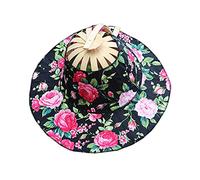 Uqezagpa Abanico portátil plegable 2 en 1 para mujer, con marco chino, estampado floral, multifuncional, como sombrero de sol, plegable, pequeño, grande