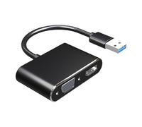 Uqezagpa Adaptador de doble salida USB 3.0 a HDTV VGA que permite conectar salida de video simultánea y reproducir fácilmente en varios sistemas. Adaptador de computadora
