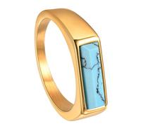 Uqezagpa Anillos apilables con piedras preciosas turquesas auténticas, bordes protectores, resistentes al sudor, acero inoxidable, joyería de boda ajustable y abrible, One Size, como se describe, como