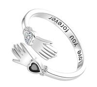 Uqezagpa Anillos de amor abrazando las manos elegantes con piedra de circonita, diseños ajustables para parejas, anillos de sujeción de manos, One Size, como se describe, como se describe