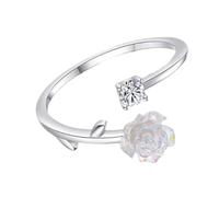 Uqezagpa Anillos simples ajustables de apertura de flores, textura plateada, adecuados para estudiantes a juego, talla única, como se describe, como se describe