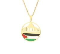 Uqezagpa Aqsa - Collar con colgante de mapa de mezquita y PLES para mujeres, adolescentes, amantes de la paz, joyería, regalo de mezquita Aqsa y mapa PLES, talla única, como se describe, como se
