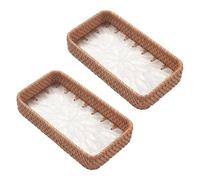 Uqezagpa Bandeja de almacenamiento para joyas, organizador decorativo para relojes, llaves, ratán natural con base blanca, resistente mesita de noche, decoración de mesa de noche, bandeja de