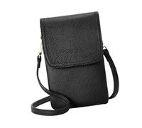 Uqezagpa Bolso cruzado de piel sintética para teléfono, cartera con múltiples bolsillos, correa ajustable para tarjetas de efectivo, dispositivos móviles, cartera de teléfono de moda ética, Black