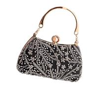 Uqezagpa Bolso de mano adornado con perlas con cadena desmontable, bolso cruzado y bolso de hombro para mujer, para boda, bolso de noche, bolso de noche, correa de cadena, Black