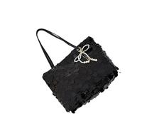 Uqezagpa Bolso de mano de gran capacidad con lentejuelas brillantes, bolso de hombro de moda con cierre para ir de compras, playa, bolso de mano de moda, Black