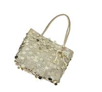 Uqezagpa Bolso de mano de gran capacidad con lentejuelas brillantes, bolso de hombro de moda con cierre para ir de compras, playa, bolso de mano de moda, Gold