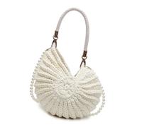 Uqezagpa Bolso de mensajero tejido a mano para mujer, diseño de concha, elegante, a juego, cruzado, a la moda, elegante, tejido a mano, conchas marinas, Leche blanca, One Size