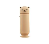 Uqezagpa Bonito estuche de silicona suave para lápices, estuche telescópico para bolígrafos, diseño de oso de dibujos animados, de silicona con ventosa, suministros escolares, Brown