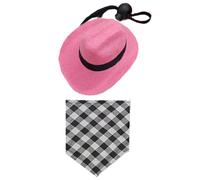 Uqezagpa Bufanda a cuadros y sombrero Homburg para decoración de cuello de mascotas, toalla triangular para fiesta, bufanda para hámster, pañuelo para mascotas