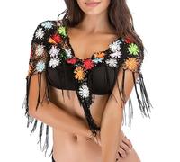 Uqezagpa Bufanda de playa para mujer, diseño de flores de punto hueco, con borlas, peso ligero, transpirable, cubierta de playa, elegante bufanda de natación para mujer