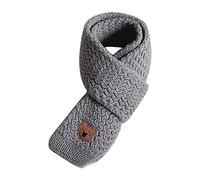 Uqezagpa Bufanda de punto cálida de invierno para niños, unisex, gruesas, cálidas, patrón de oso de dibujos animados, silenciador largo, pañuelo de punto para bebé, protección cálida, gris, Talla