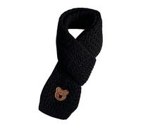 Uqezagpa Bufanda de punto cálida de invierno para niños, unisex, gruesas, cálidas, patrón de oso de dibujos animados, silenciador largo, pañuelo de punto para bebé, protección cálida, Negro, Talla