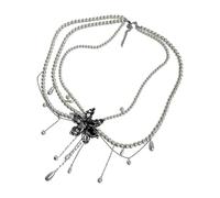 Uqezagpa Cadena de cintura de perlas con flecos de gotas de múltiples capas y adornos de pétalos de metal para personalizar la expresión, joyería de flores de metal, cadena de fiesta, perlas