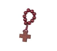 Uqezagpa Cadena de rosario de dedo hecha a mano con cuentas de madera natural con símbolo de crucifijo para regalo de uso individual, talla única, como se describe