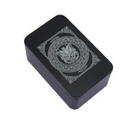 Uqezagpa Caja organizadora rectangular de metal, caja de almacenamiento de tarjetas, dinero, monedas, caramelos, tarots de negocios, lata de almacenamiento de tarjetas de arte