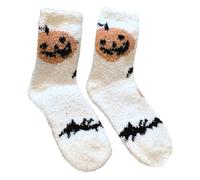 Uqezagpa Calcetines de forro polar coral para mujer con patrón fantasmal de calabaza para fiestas de Halloween y ropa casual, pantuflas de forro polar coral para Halloween, b, Talla única