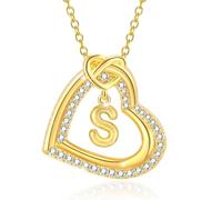 Uqezagpa Collar con colgante de corazón con inicial personalizable con circonita brillante para mujeres y parejas casuales a la moda, 2cm, Metal, No es una piedra preciosa