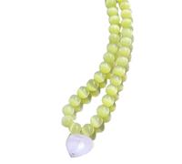Uqezagpa Collar con colgante de corazón para mujer, estilo dulce y vibrante, cadena de clavícula, ópalos, cadena de personalidad, 405cm, Piedra ojo de gato, No es una piedra preciosa