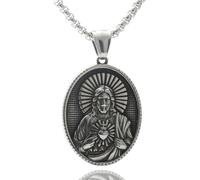Uqezagpa Collar con colgante religioso de acero inoxidable para hombre con diseño religioso de cuello, Size approx. 26x36mm/1.02x1.42inch, acero de titanio, No es una piedra preciosa