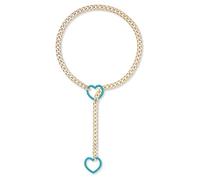 Uqezagpa Collar de cadena cubana con dije de corazón, hecho a mano, estilo punk, Lariat, cadena de cuello en Y, longitud ajustable, joyería de cadena de clavícula, 60cm, Metal, No es una piedra