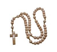 Uqezagpa Collar de rosario católico hecho a mano con cruces de madera maciza y cuentas de madera para cristianos religiosos devocionales