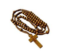 Uqezagpa Collar de rosario de cruz con cuentas de madera, dije de joyería católica sagrada para decoración del hogar, dormitorio, collar de rosario de cruz para mujer
