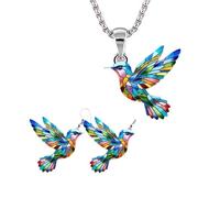 Uqezagpa - Conjunto de collar y pendientes de colibrí acrílico colorido para mujer para madre e hija