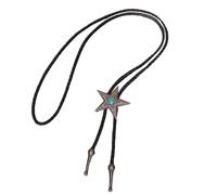 Uqezagpa Corbata tipo bolotie para hombre con estrella de metal y turquesas, cordón de cuero, collar de cadena ajustable para occidente, Length 50cm, Metal