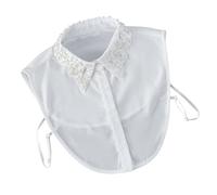 Uqezagpa Cuello sintético para mujer, diseño de perlas decoradas, hueco, desmontable, accesorio para atuendo formal e informal, elegante inserto de blusa, blanco, Talla única