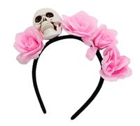 Uqezagpa Diadema de calavera con flores de imitación, accesorios de disfraz para fiesta de Halloween, accesorio para el pelo